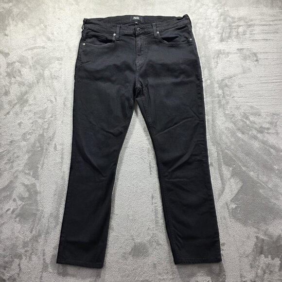 Paige Federal Jeans Mens 34x30 Black Slim Straight Stretch Denim 5 Pocket - Picture 1 of 10